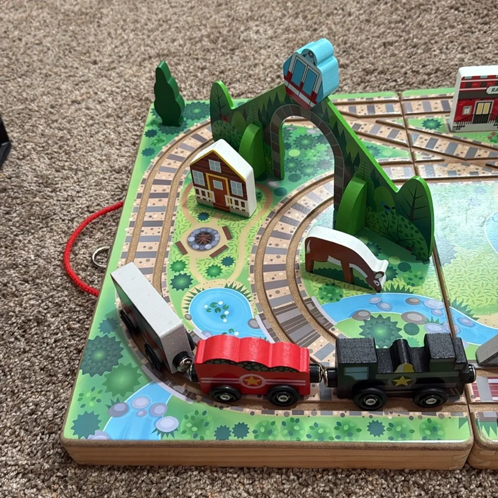 Melissa & Doug 17 piece take along Wooden Train Set. Complete!